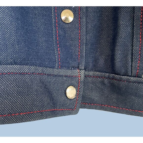 VTG Blue Knit Denim-look 70s jacket top pink accent zippers Med - Picture 4 of 7